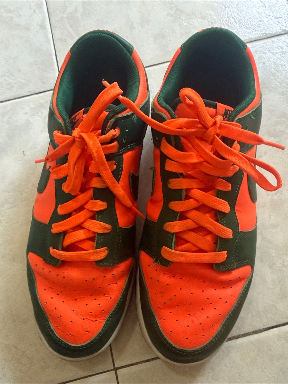 Neon Orange and Dark Green Miami Dunks Sneakers